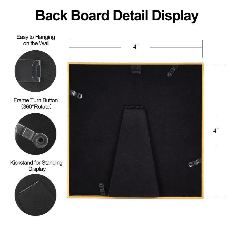 Fkvat 4x4 Picture Frame Set of 3, Gold Aluminum Metal Square Photo Frame with HD Glass, Fits 3x3 with Mat or 4 x 4 without Mat, Display For Tabletop or Wall Collage - Image 3